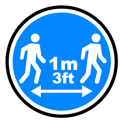 Blue 1m 3ft social distancing signage gobo.