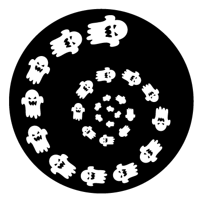 Spiral of multiple ghosts on a black circle gobo.