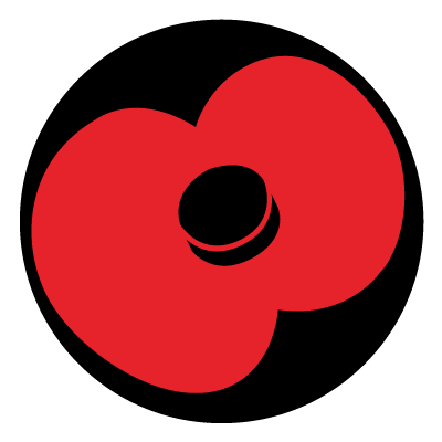 Large red silhouette of a paper poppy on a black circle gobo.