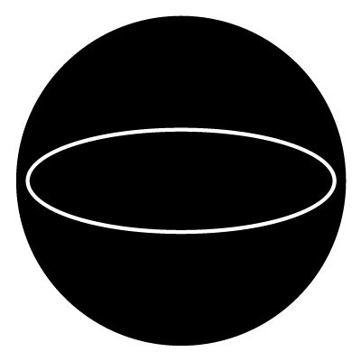 Thin white outline of a narrow oval on a black circle gobo.