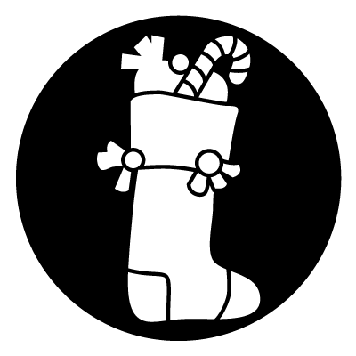 Silhouette of a Christmas stocking stuffed with toys and candy cane gobo.
