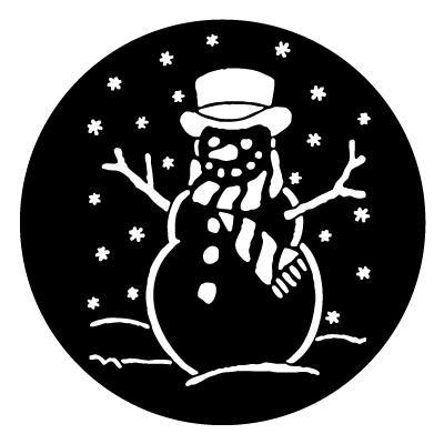 White silhouette of a happy Snowman gobo.