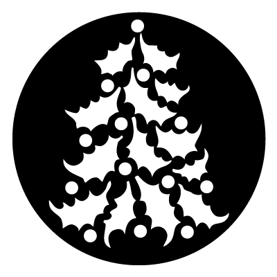Christmas tree shape made up of holly leaves and berries gobo.