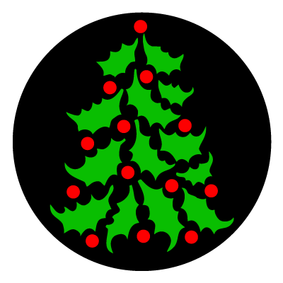 Green and red Christmas tree shape made up of holly leaves and berries gobo.
