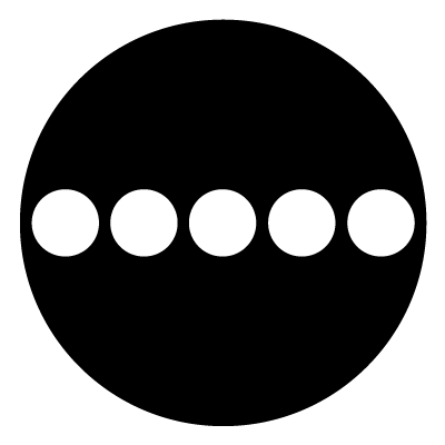 Five white circles in a row on a black circle gobo.