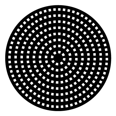 Multiple dotted rings on a black circle gobo.