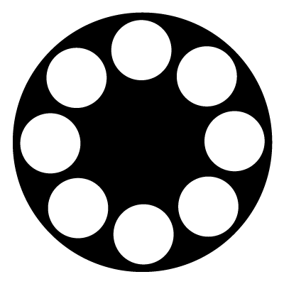 8 white circles in a circular formation on a black circle gobo.