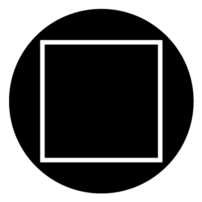Thin white outline of a square on a black circle gobo.