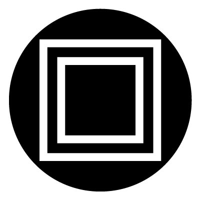 White outline of a square with a duplicate smaller square inside on a black circle gobo.