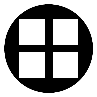 Four white squares in the shape of a window on a black circle gobo.
