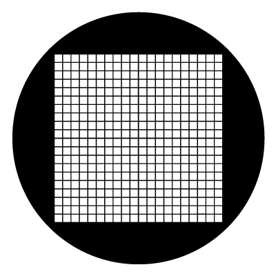 20x20 grid of white squares on a black circle gobo.