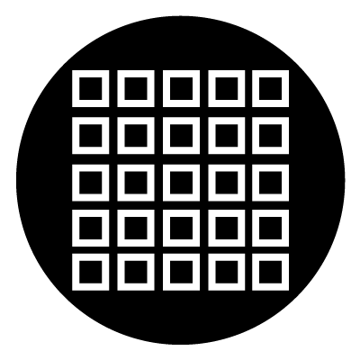 25 hollow white squares in a 5x5 grid on a black circle gobo.