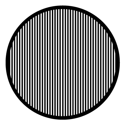 Multiple narrow vertical white lines on a black circle gobo.