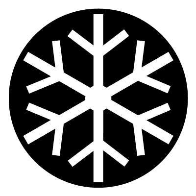 White 6 pointed snowflake on a black circle gobo.