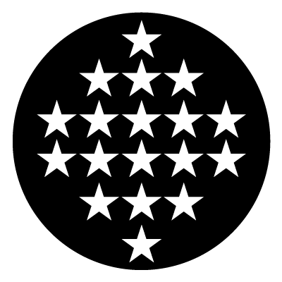 White stars in rows on a black circle gobo.
