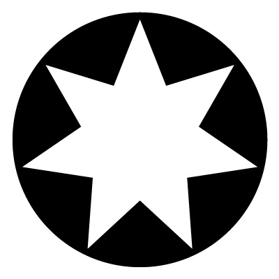 White 7 pointed star a black circle gobo.