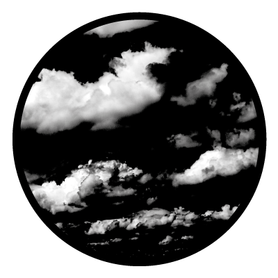 Greyscale image of full clouds on a black circle gobo.
