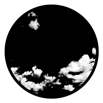 Greyscale image of a small section of clouds on a black circle gobo.