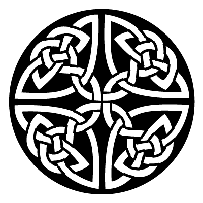 White Celtic patterned circle on a black circle gobo.