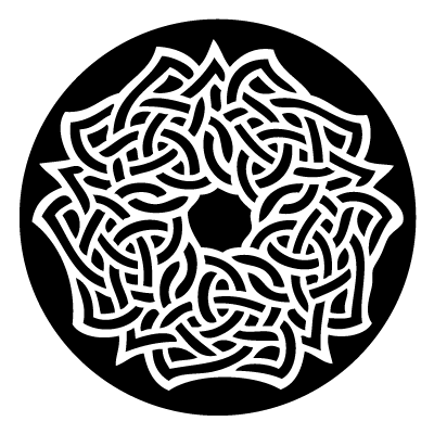 White Celtic patterned rose on a black circle gobo.