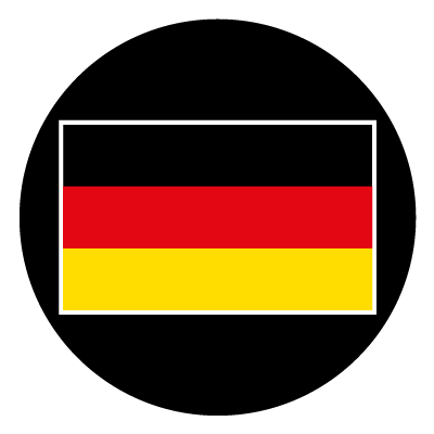 Germany flag with a thin white outline on a black circle gobo.