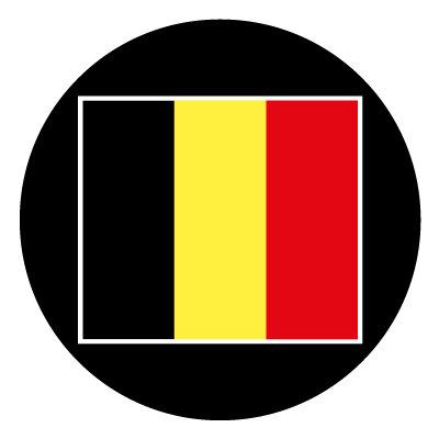 Belgium flag with a thin white outline on a black circle gobo.