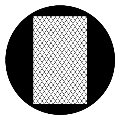 White rectangle window with black cross hatching lines in it. On a black circle.