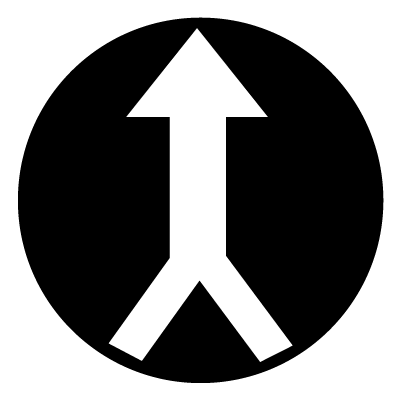 White arrow with the base split in two on a black circle gobo.