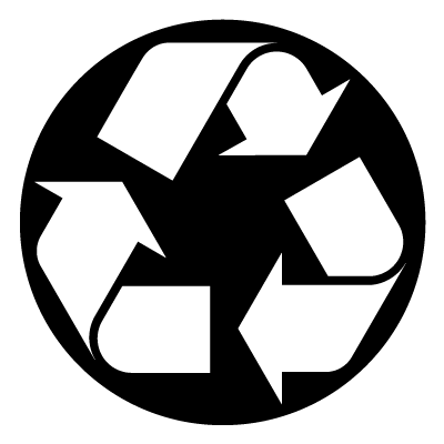 White recycle arrows symbol on a black circle gobo.