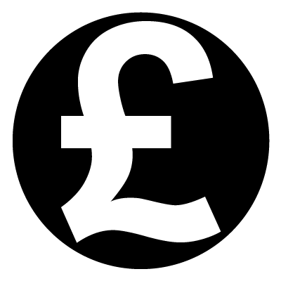 White GBP symbol '£' on a black circle gobo.