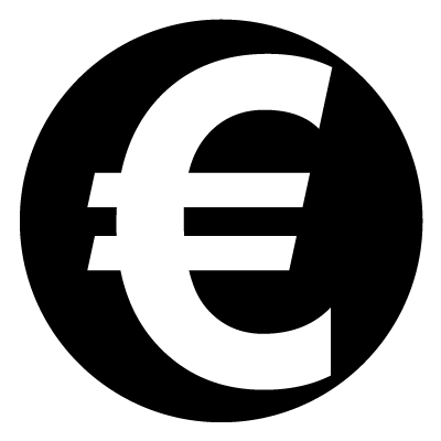 White euro symbol '€' on a black circle gobo.
