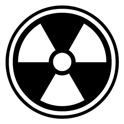 White nuclear symbol on a black circle gobo.
