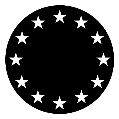 White 'E.U' stars symbol on a black circle gobo.