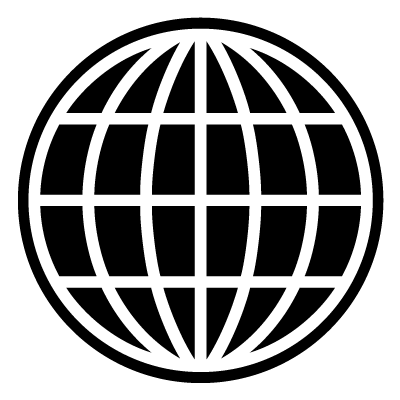 White globe frame symbol on a black circle gobo.