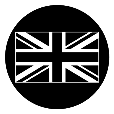 Monochrome Union Jack flag on a black circle gobo.