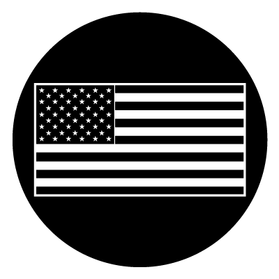 Monochrome USA flag on a black circle gobo.