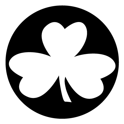 White silhouette of a shamrock on a black circle gobo.