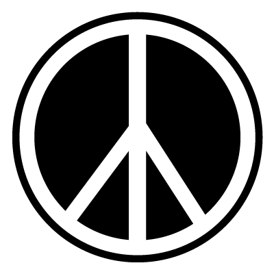 White peace sign on a black circle gobo.