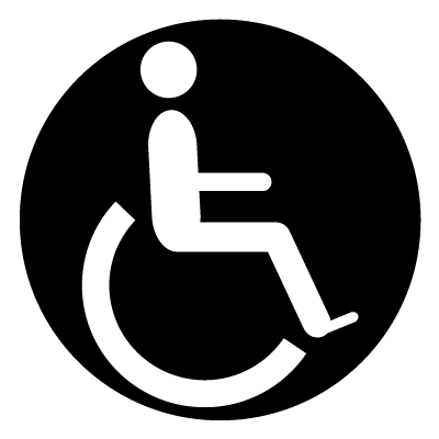 White disabled toilet symbol on a black circle gobo.