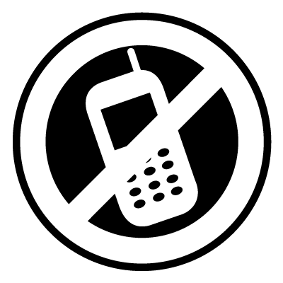 White 'no phones' symbol on a black circle gobo.