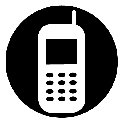 White silhouette of a mobile phone on a black circle gobo.