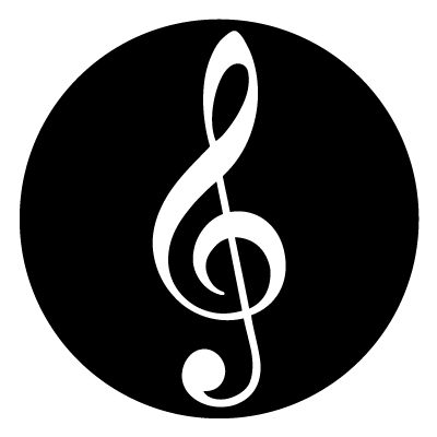 White treble clef on a black circle gobo.