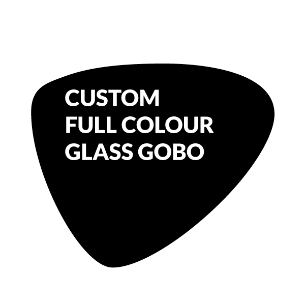 Black plectrum with white 'custom full colour glass gobo' inside.