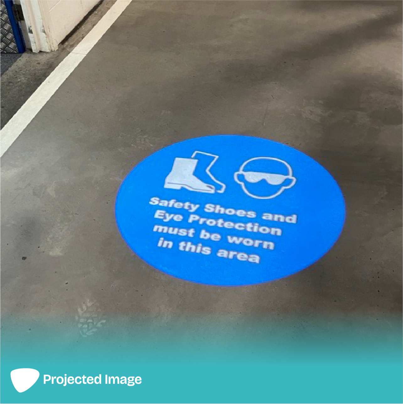 Projection of PPE signage on a floor