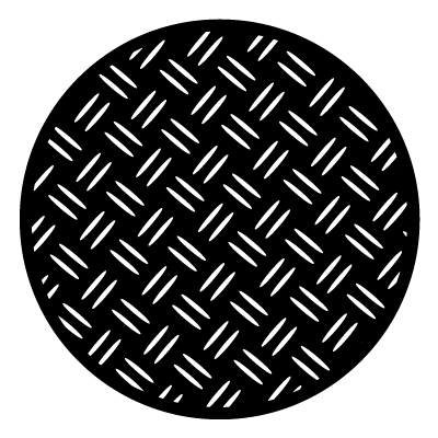 White rice grain shapes in a steel floor pattern on a black circle gobo.