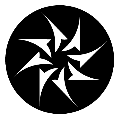 Windmill shaped flower on a black circle gobo.