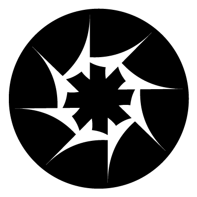 Closed windmill shaped flower on a black circle gobo.