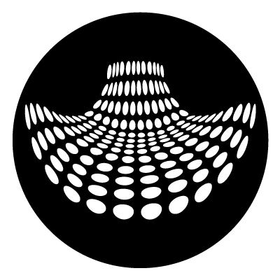 Warped circles in a curved shape on a black circle gobo.