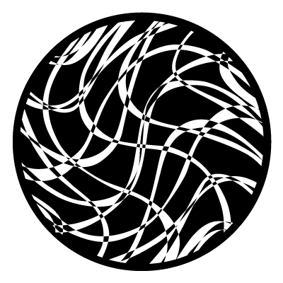 White overlapping wavy gridlines on a black circle gobo.