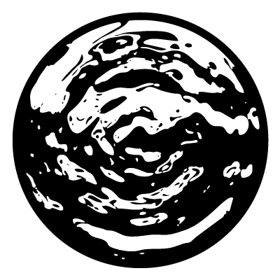 White stylised water ripple from a drop of water on a black circle gobo.